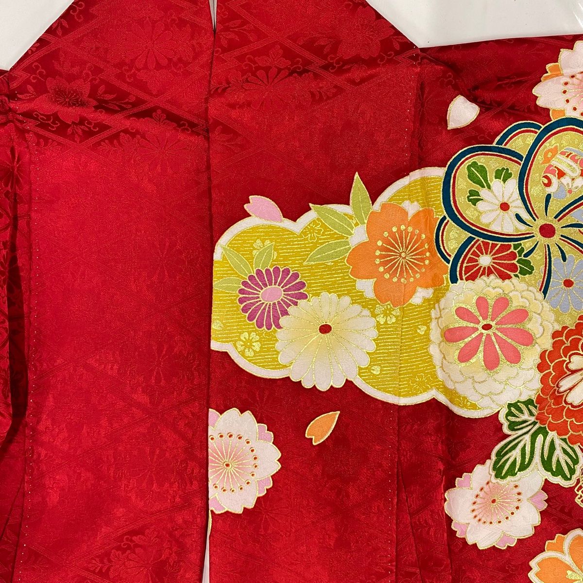 バイセル 着物 名品 訪問着 茜色 辻が花柄 有職文様 ぼかし 正絹 袷（10月～5月） 164cm Lサイズ ☆☆☆☆ 付下げ 身丈163cm 裄丈67cm M 袷 落款 松梅 金銀彩 染め分け 紫