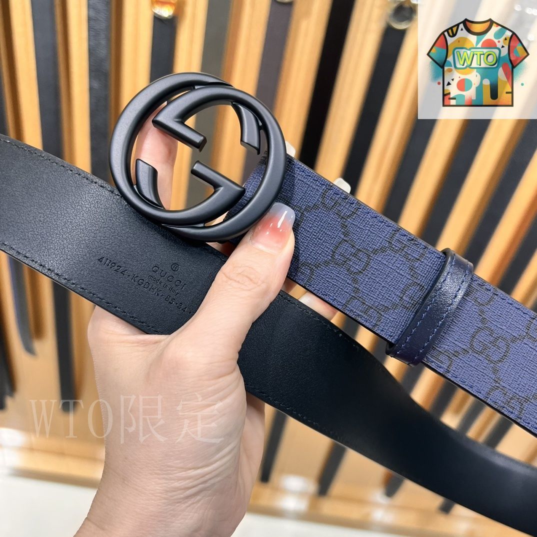 【値下げ】GUCCI 本革ベルト 今日特価】Gucci 2024 年式 3.8cm 幅 輸入生地 & 本革ベルト-1