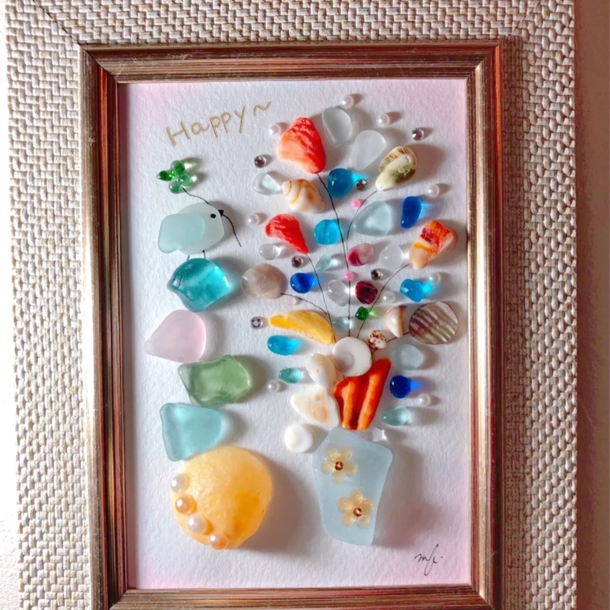 Happy 犬 シーグラスアート『 シーグラスアート : シーグラスアート 