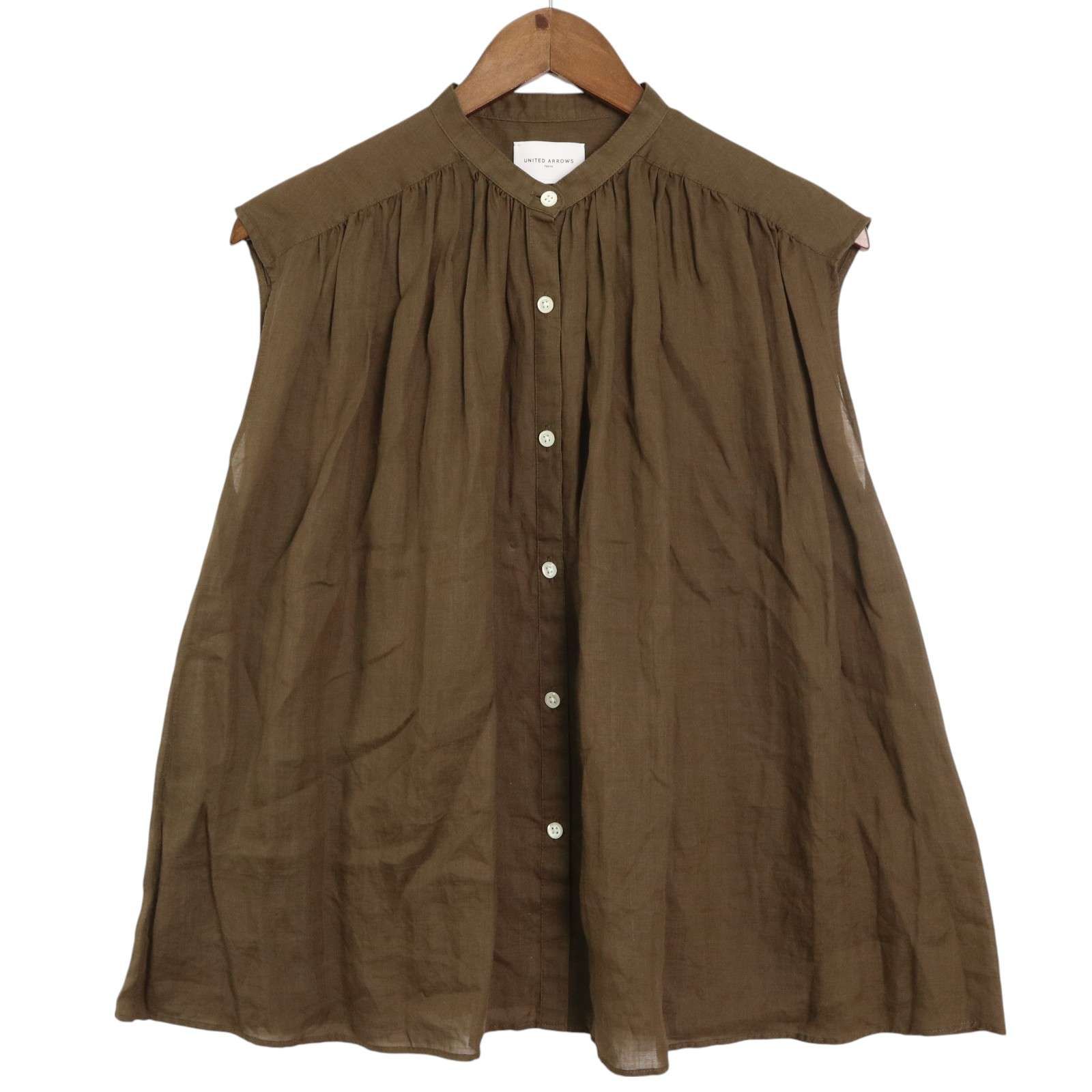 ユナイテッドアローズ　リネンネービー ノースリーブ チュニックセットアップ UNITED ARROWS ユナイテッドアローズ リネン ラミー100%☆ ギャザー
