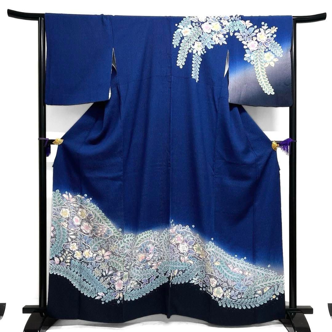 訪問着　辻ヶ花　膨れ織り　幻想的　藤　たたき染　紋無し　着物　102b d 訪問着辻ヶ花膨れ織り幻想的藤たたき染紋無し着物102b d