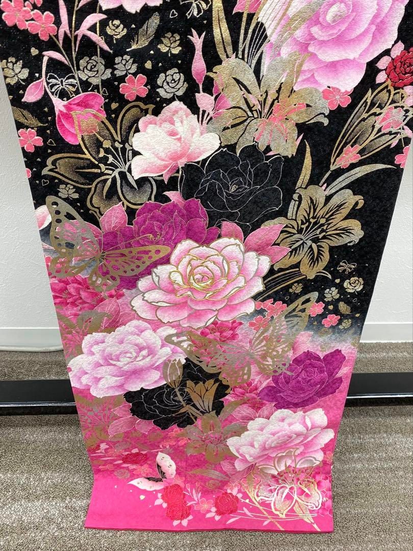 ブランド振袖 豪華 銀通し 金駒 牡丹 薔薇 身丈163cm パールトーン加工