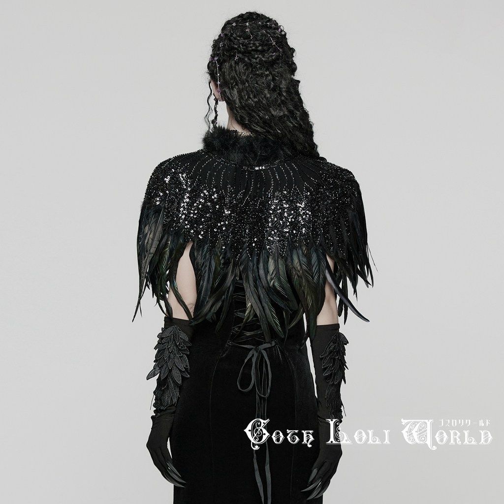 ゴスロリワールド WY-1861 DPF-BK ゴシック ファッション 小悪魔 羽根付 ポンチョ カーディガン 黒色 ゴスロリ 地雷系 ライブ衣装 舞台衣装 ステージ衣装 仮装