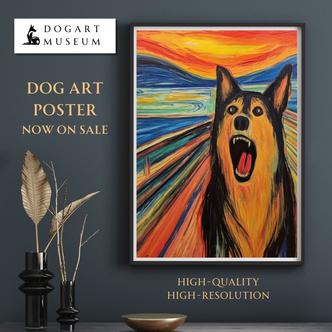 【The Scream Dog - ジャーマンシェパード犬 No.3】ムンク 叫び アートポスター 犬の絵 犬の絵画 犬のイラスト