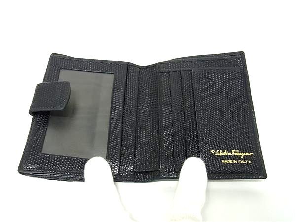 美品 フェラガモ ヴァラ リザード型押しレザー 二つ折り 財布 Salvatore Ferragamo フェラガモ ヴァラ リザード型押しレザー 二