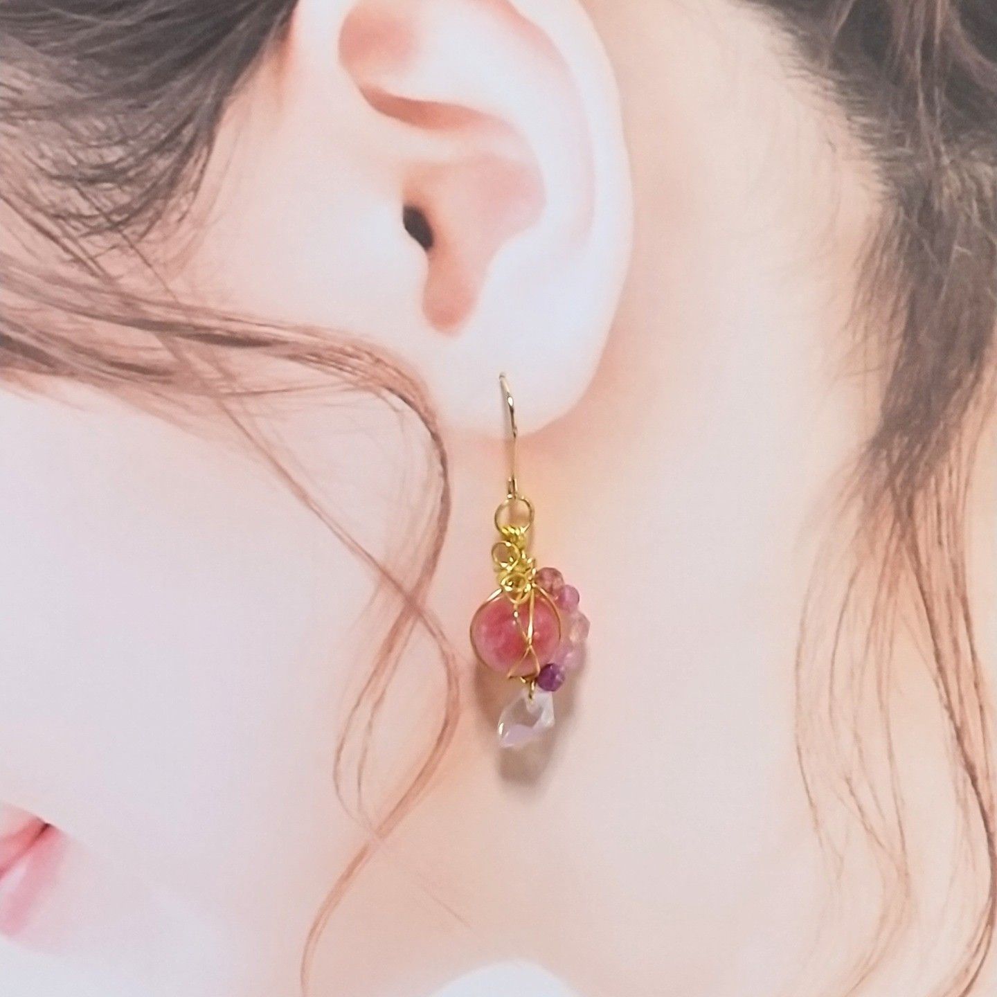 ★さくらんぼ★ハンドメイド　ピアス　イヤリング 天然石 アクセサリー - メルカリShops