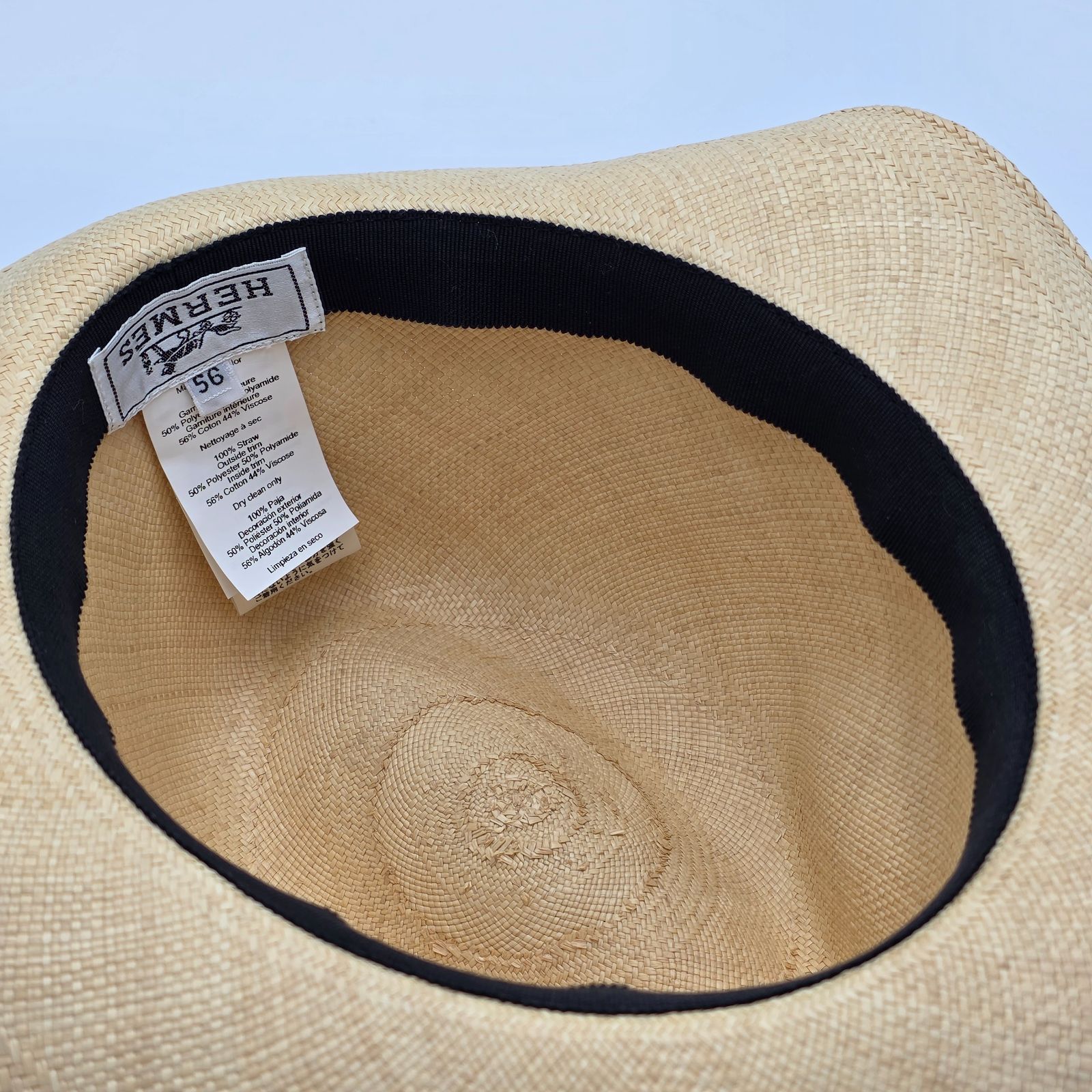 中古／C】HERMÈS セリエボタン パナマハット56 訳アリ美品