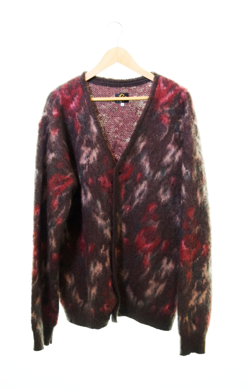 ニードルス Needles 22AW Mohair Cardigan ローズ柄 モヘア ニット カーディガン 茶 LQ270 カーディガン 総柄 ブラウン Lサイズ 103MT-630