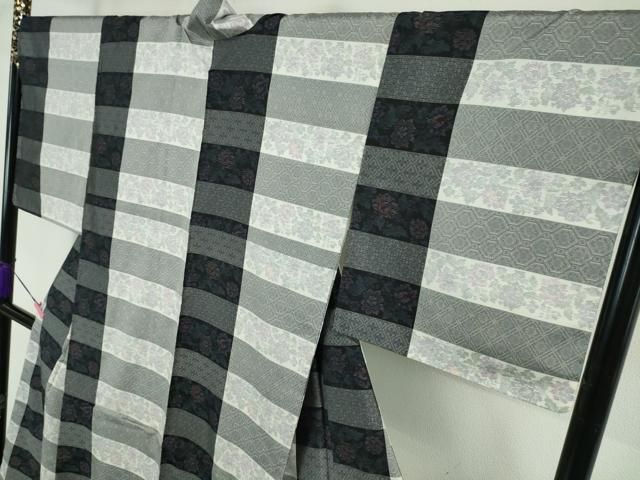 平和屋本店□極上 本場大島紬・道中着セット 草花格子 証紙付き 逸品  