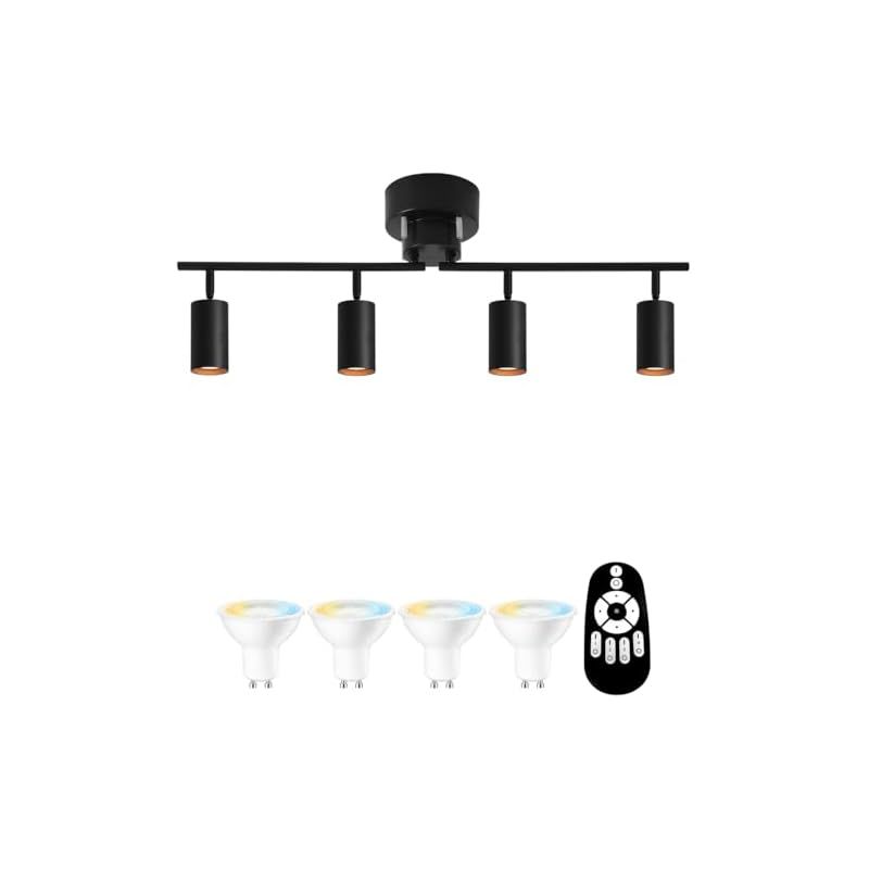 ANWIO シーリングライト 4灯 スポットライト 700LM 6畳 8畳 消費電力6W E11口金 リモコン操作 円筒ペンダント 北欧 シーリング 折りたたみ式 LED電球付き 調光 調色 角度調節自由 照明器具 天井照明 おしゃれ ダイニング ブラック 0