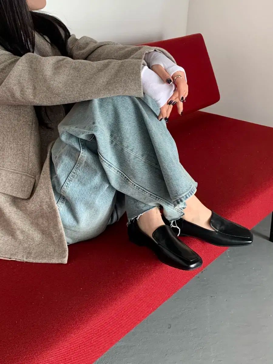 【偽造品10倍補償】公式正規品！235 メティエ スクエアステッチモノローファー ブラックローファー 保育園上履き