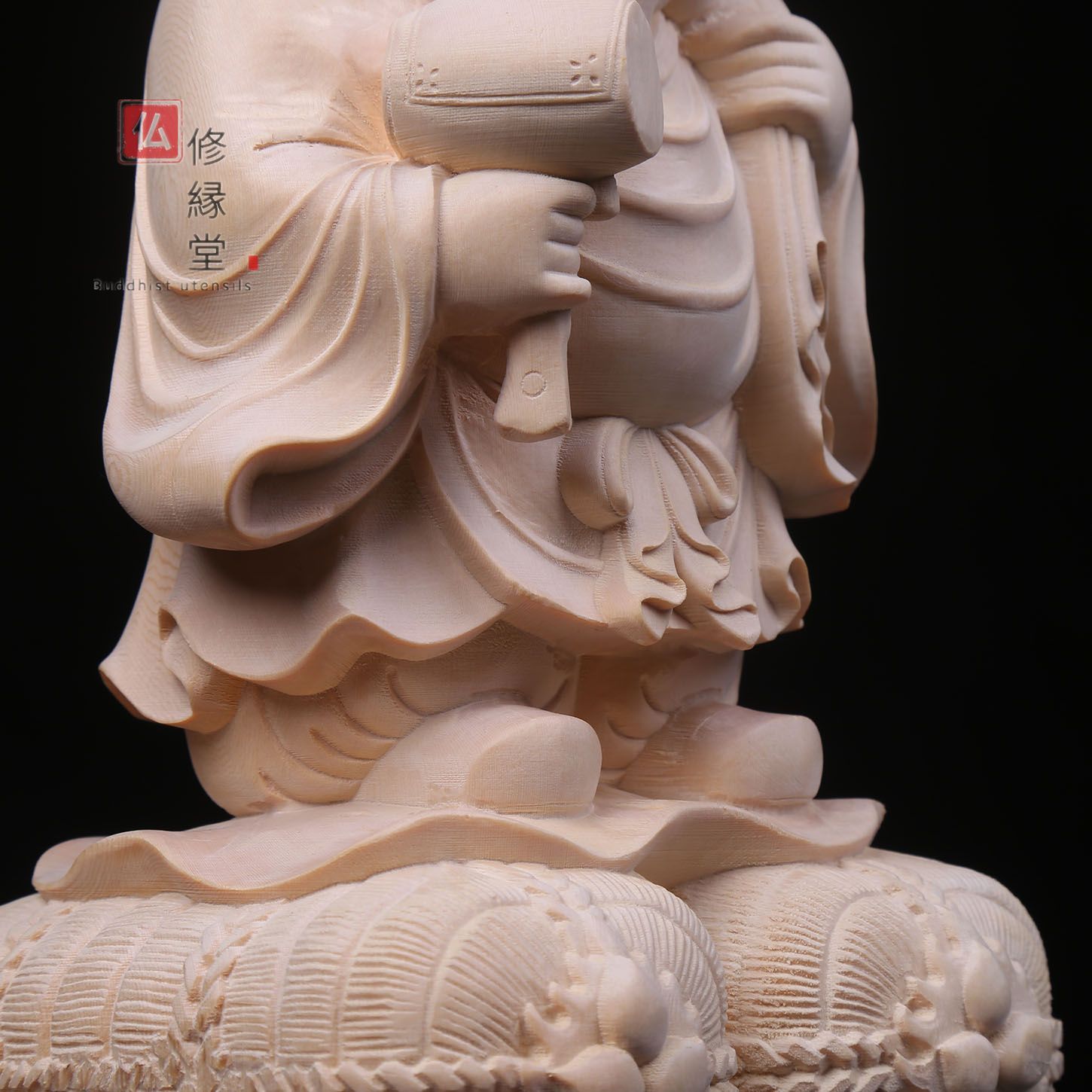 修縁堂】木彫り 仏像 福神大黒天立像 財神 彫刻 檜材 仏教工芸 【公式 