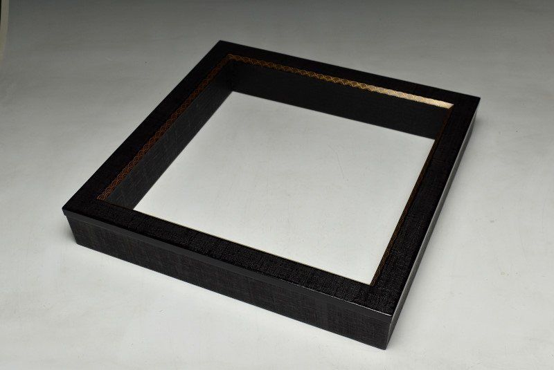 蔵C9822c 茶道具 平安 伊藤 表正 黒布摺青海波蒔絵 炉縁 共箱