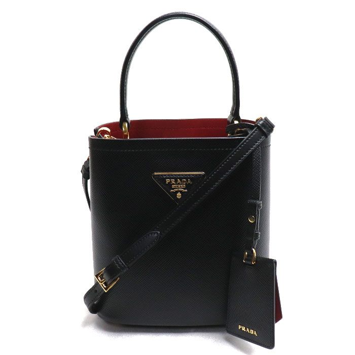 PRADA プラダ サフィアーノ パニエ スモール 2Wayショルダーバッグ ブラック レッド 1BA217 2ERX F0LJ4 ICチップ  レディース 中古 - メルカリ