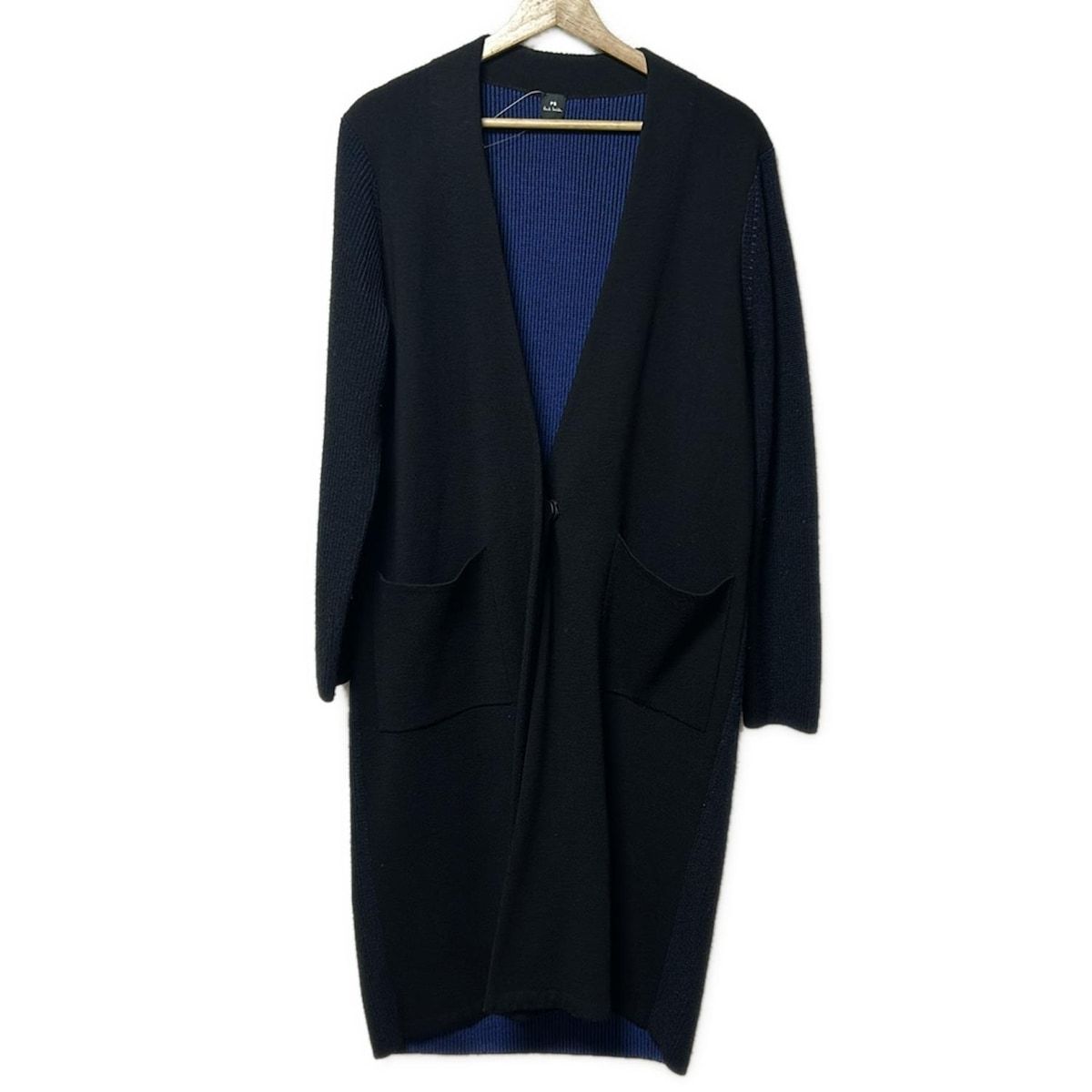 PaulSmith ポールスミス カーディガン サイズM レディース - 黒×ダークネイビー 長袖|ロング丈