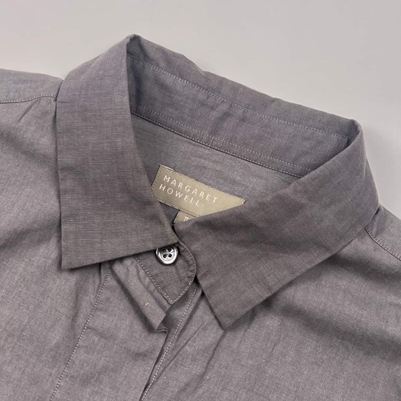 【新品未使用】 MARGARET HOWELL メンズ 長袖シャツ グレー MARGARET HOWELL マーガレットハウエル 比翼 長袖シャツ 2