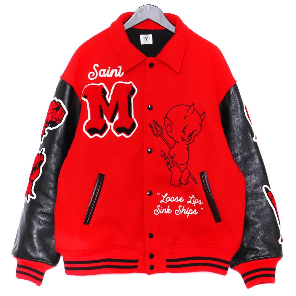 SAINT MICHAEL VARSITY JKT/DEVIL XLサイズ レッド SM-A22-0000-035