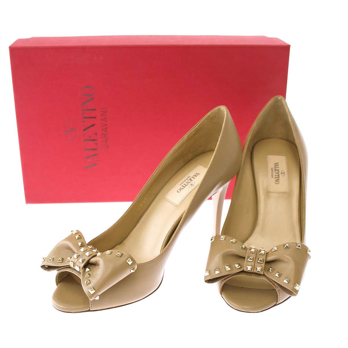 美品　Valentino スタッズ付きハイヒール バレンチノのスタッズリボンヒール