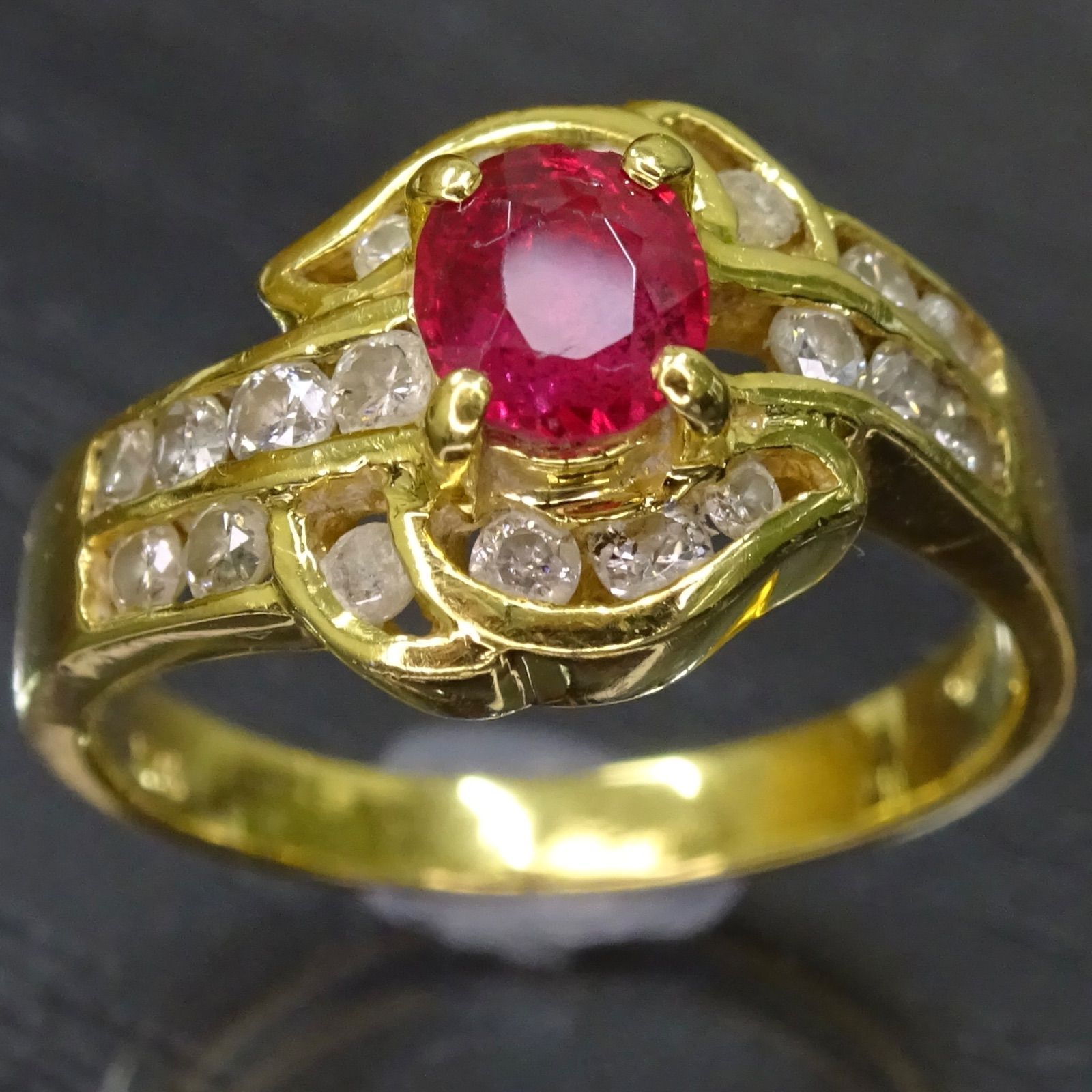 18金 750 18K(K18) ゴールド GOLD 天然ルビー1石 天然ダイヤモンド19粒