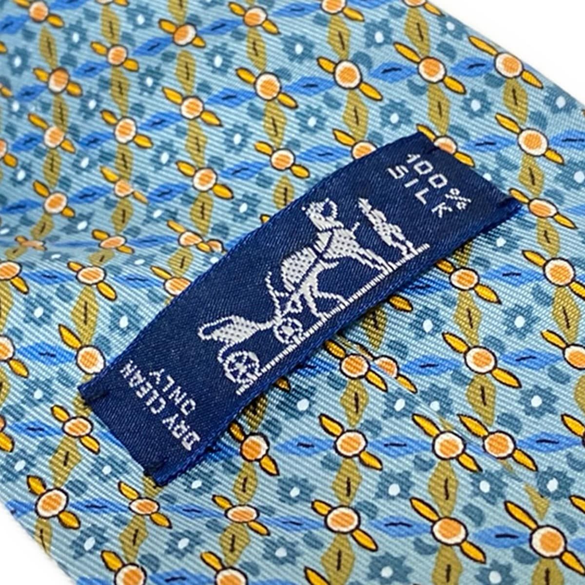 HERMES(エルメス) ネクタイ メンズ美品 - ブルーグレー×オレンジ