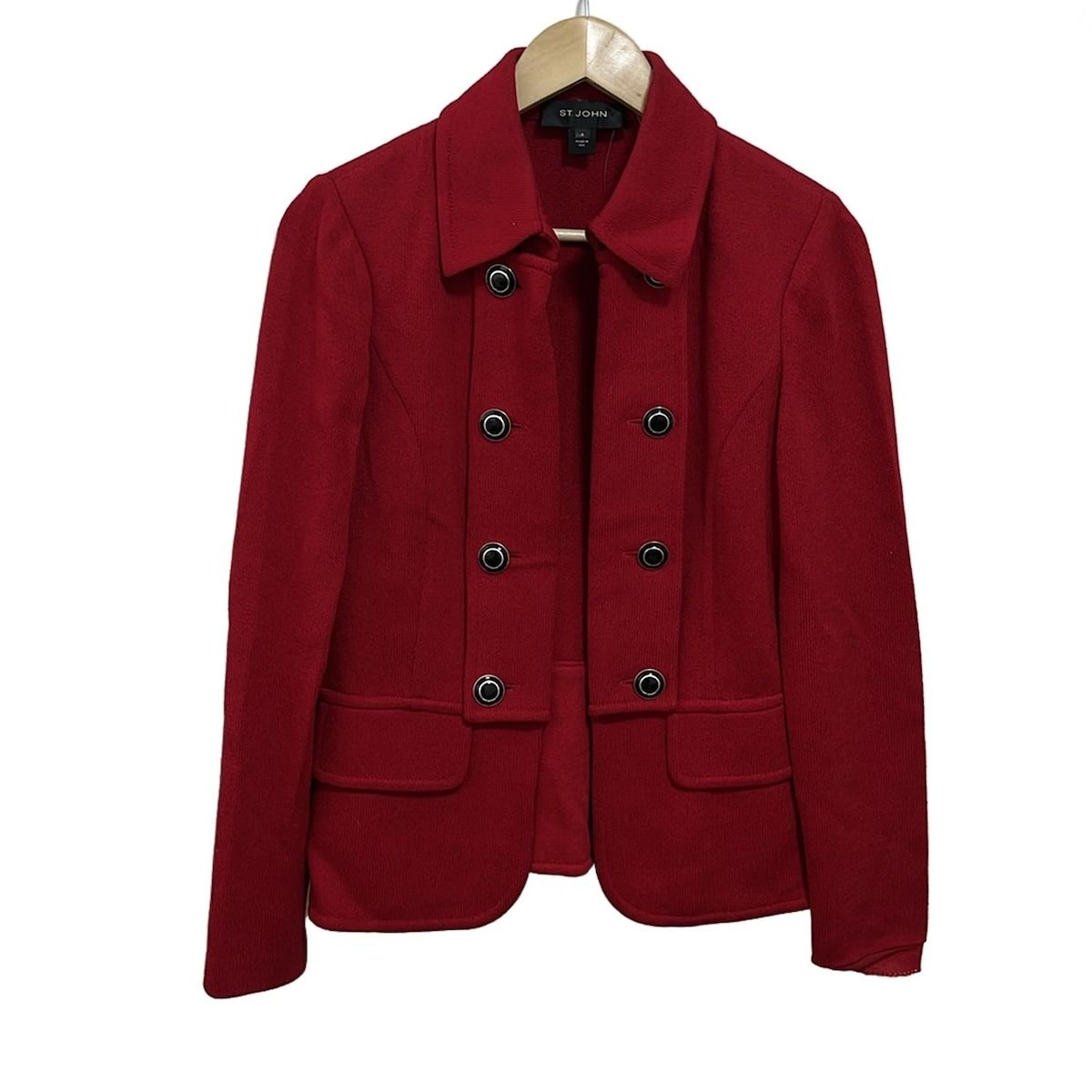セントジョン ニットジャケット ST.JOHN BASICS サンタナ USA製 St John Collection 2 Santana Knit Jacket Navy Gold Buttons