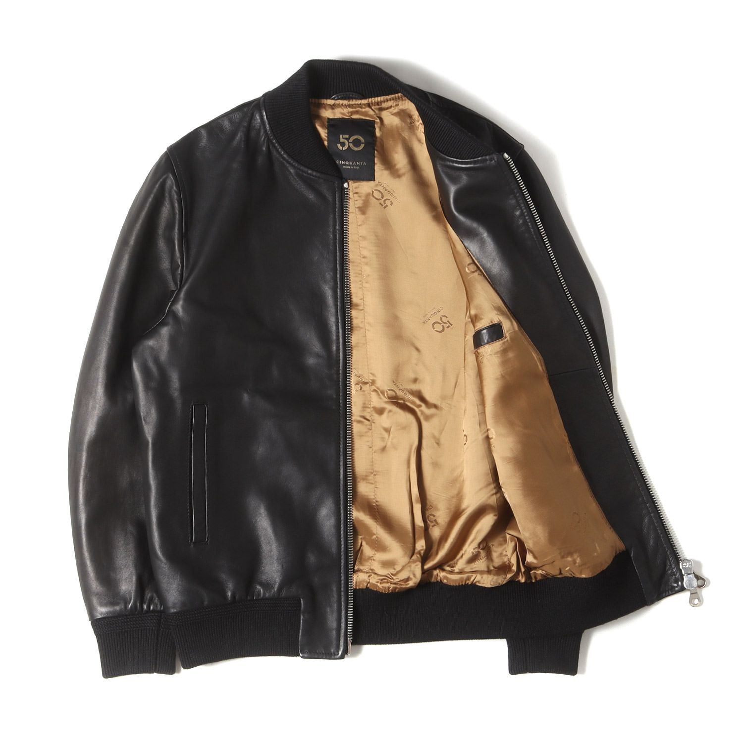 CINQUANTA ブラックレザージャケット シングルライダース 48ブラック黒