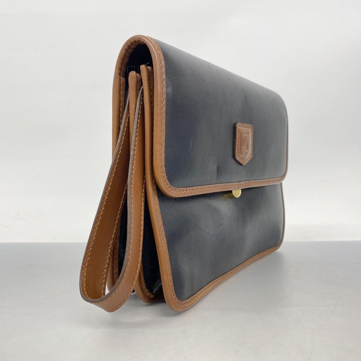 5ib2621-h セリーヌ クラッチバッグ レザー ブラウン ブラック ゴールド金具 メンズ