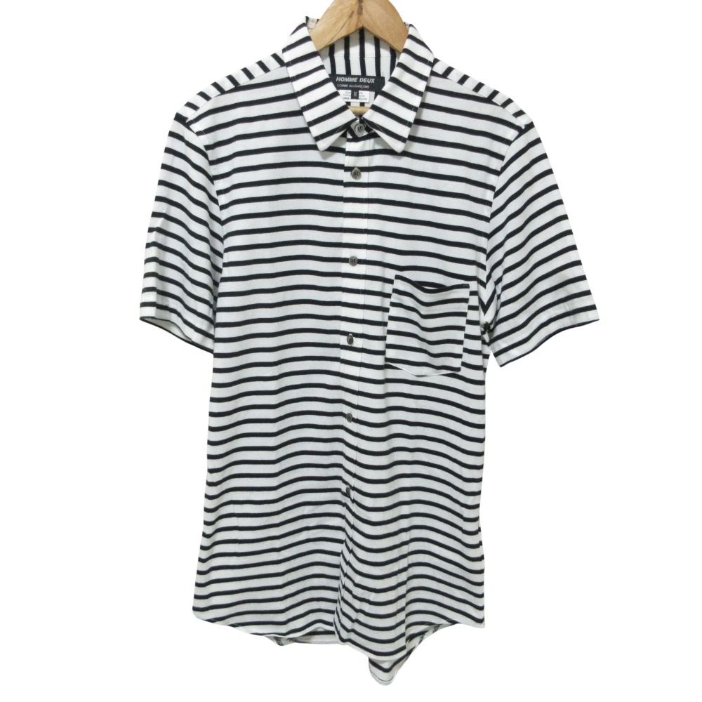 クリーニング済 COMME des GARCONS HOMME DEUX コムデギャルソンオムドゥ ボーダー ニット シャツ M ブラック×ホワイト メンズ 古着