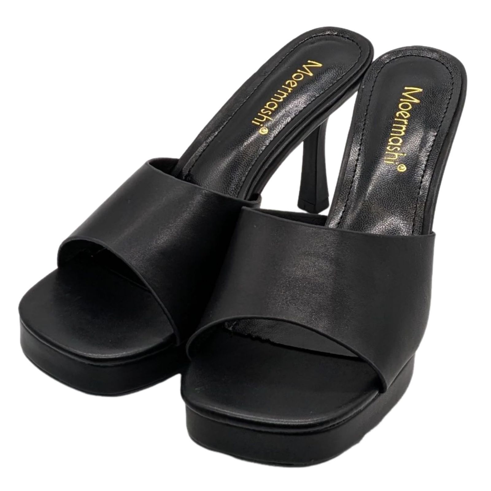 24.5 cm_ブラック APOSITV 厚底ミュールサンダル レディース ピンヒール 8.5cm 黒 厚底サンダル かかとなし ブラック 24.5 cm
