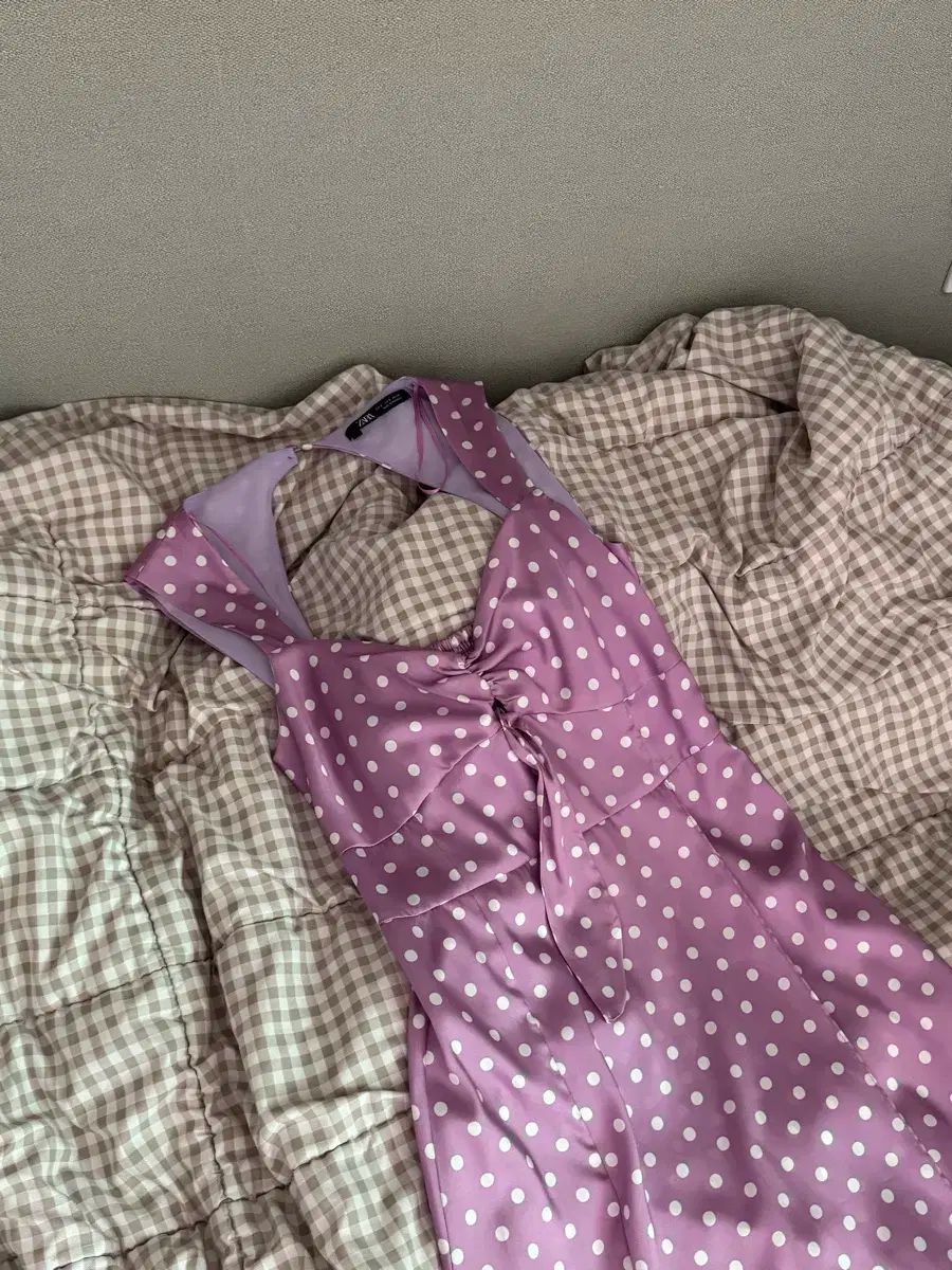 Zara ドット シルク ロング ワンピース