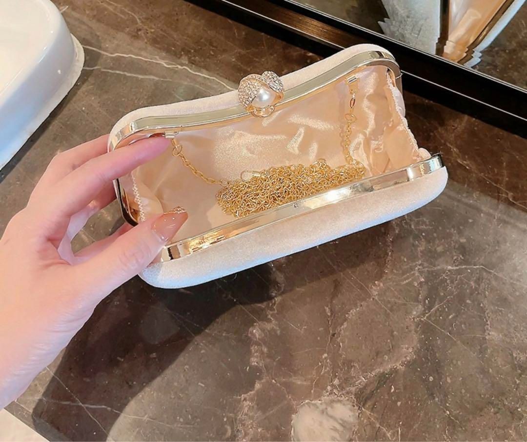 パール付き☆上品クラッチ＆ショルダーバッグ☆ベロア素材☆結婚