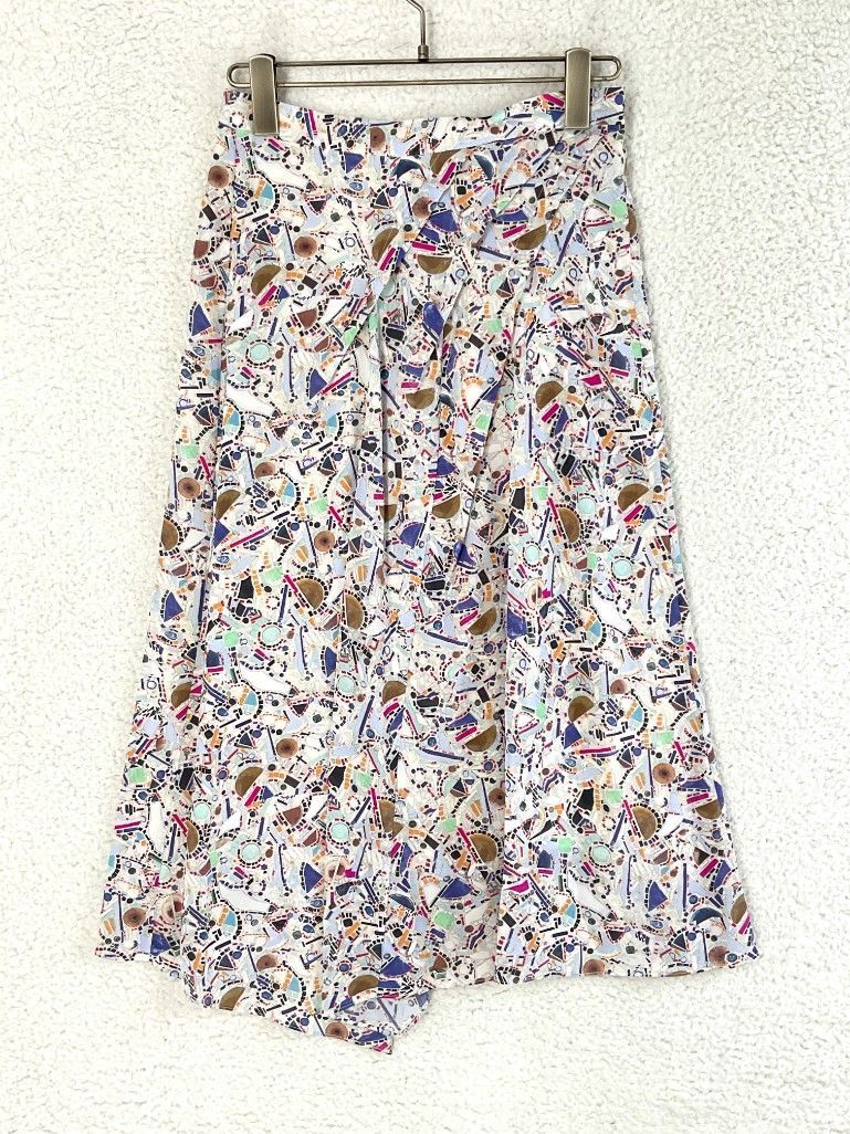 ISABEL MARANT イザベルマラン 36 ホワイト×マルチ シルク混ビジュー総柄アシンメトリースカート
