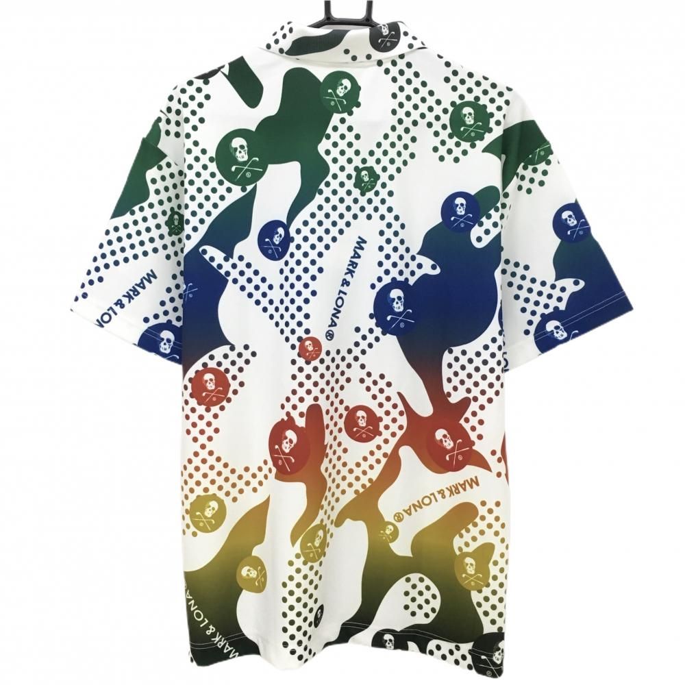 新品】マークアンドロナ 半袖ポロシャツ 白×マルチ ドット スカル