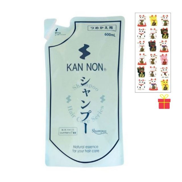 観音温泉 シャンプー 詰替用 600ml【3個セット】【金運招き猫シール1枚付】温泉水配合 アミノ酸系 ヘアケア 温泉コスメ