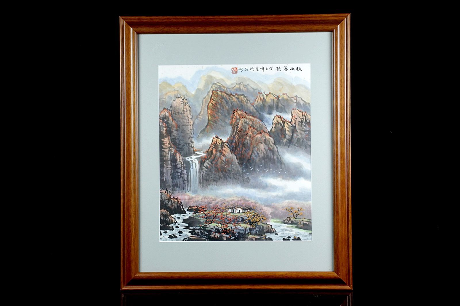 中国 張建剛  額装 水墨画 山水 Ｆ 中国 張建剛 額装 水墨画 山水 F