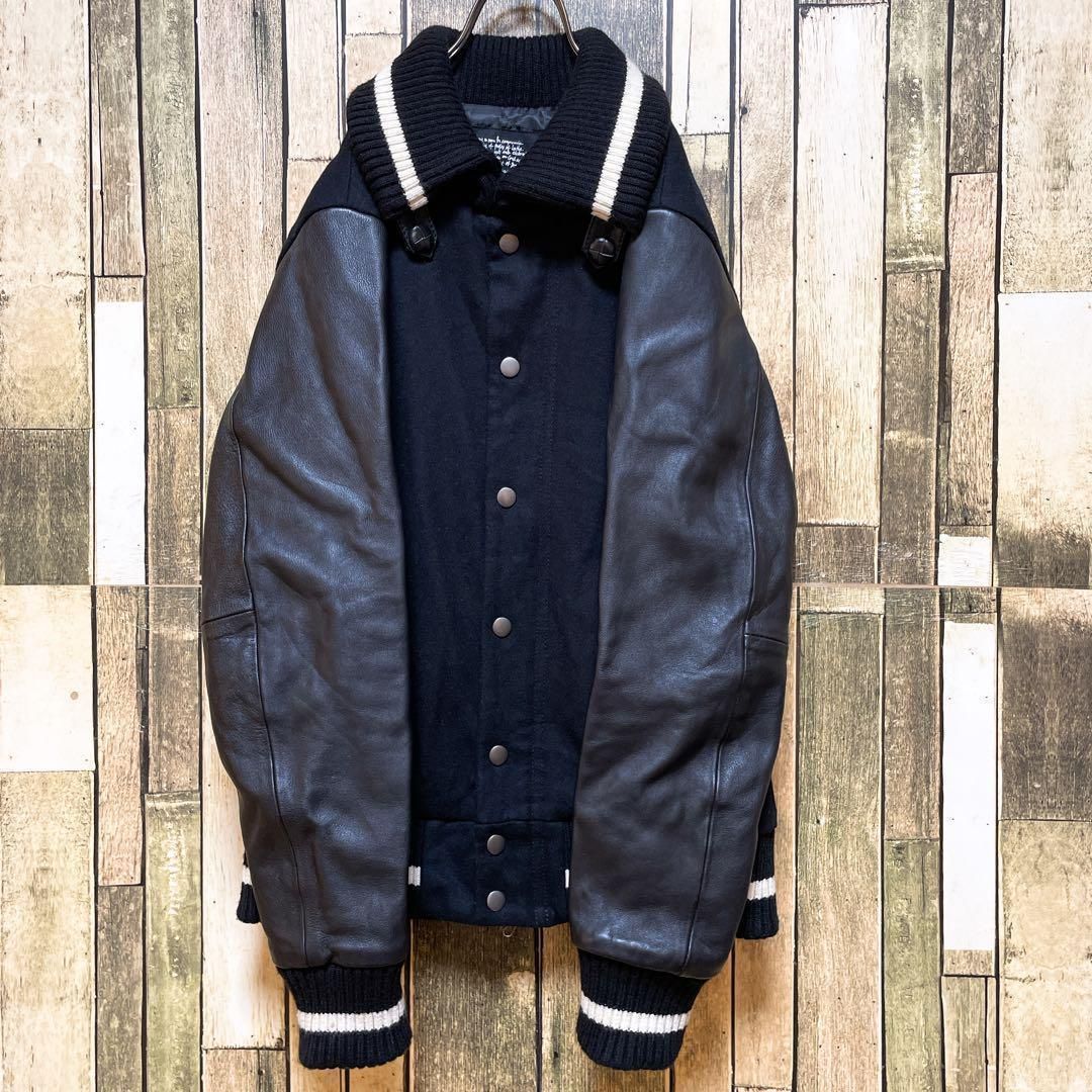 Nano Universe スタジャン 黒 M ナノユニバース 牛革 レザー 切替