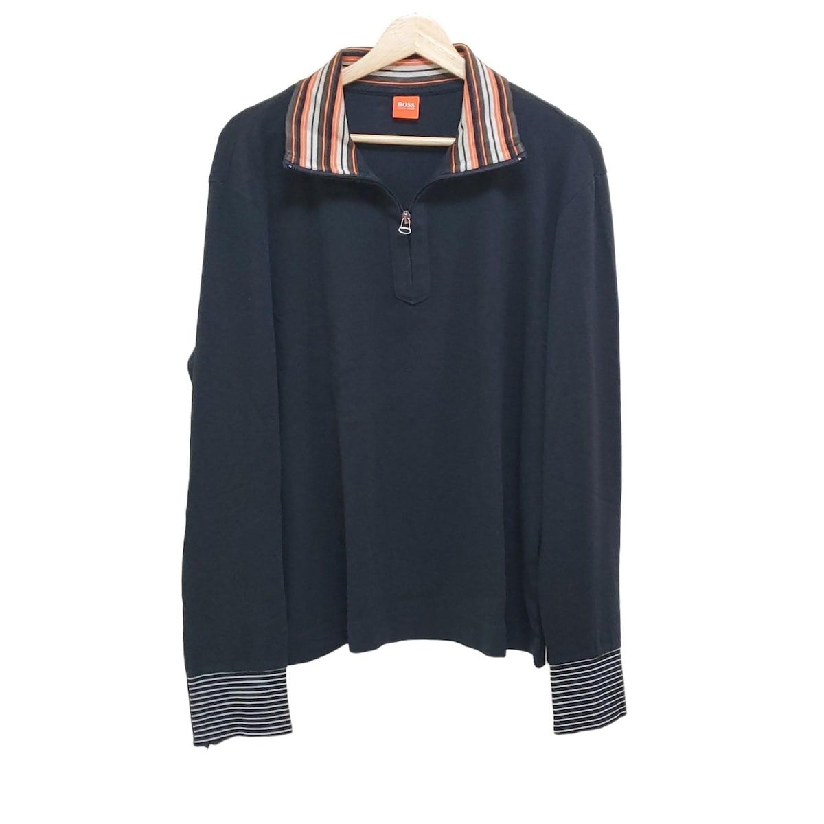 HUGOBOSS ヒューゴボス 長袖カットソー サイズXL メンズ - 黒×白 ハイネック
