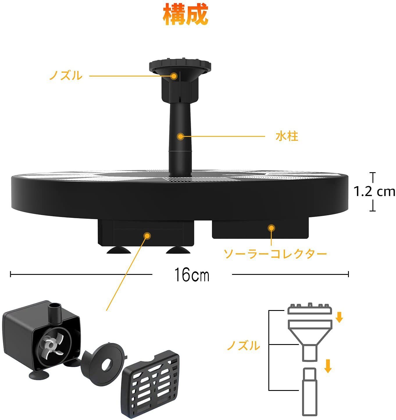 ソーラー 噴水 ポンプ 庭の噴水用 5V 2.5W 水槽 プール用 池 ガーデン 省エネ ウォーターポンプ エコ 酸素供給 水循環 浮力 蓄電式  曇りでも動く 池 太陽光 - メルカリ