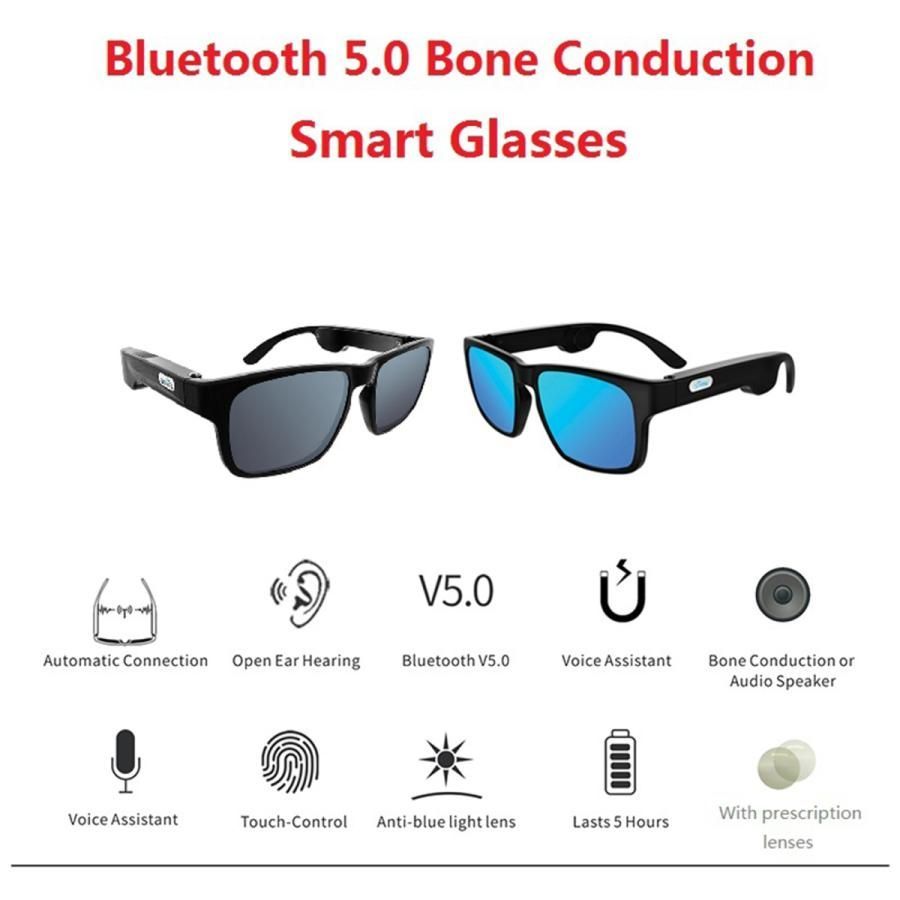 骨伝導メガネスマートオーディオサングラスBluetooth5.0ブラックレンズ