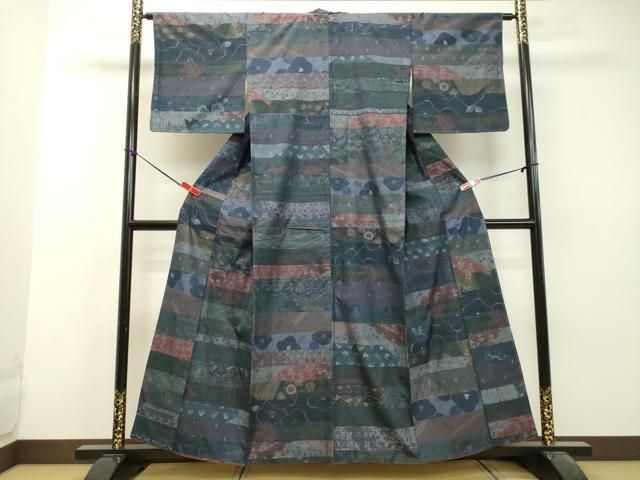 平和屋着物●小千谷紬　百柄　横段花文　正絹　逸品　DAAU0599tw 平和屋着物○小千谷紬 百柄 横段花文 正絹 逸品 DAAU0599tw - メルカリ