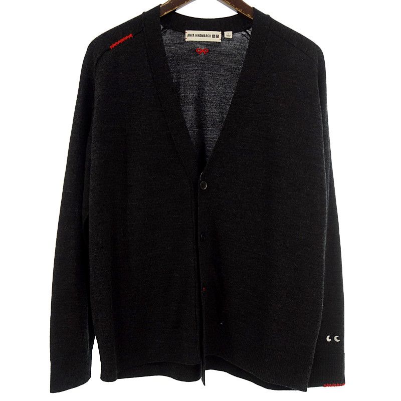 ユニクロ/UNIQLO  x ANYA HINDMARCH メリノ オーバー  Vネック カーディガン チャコール  サイズ メンズA
