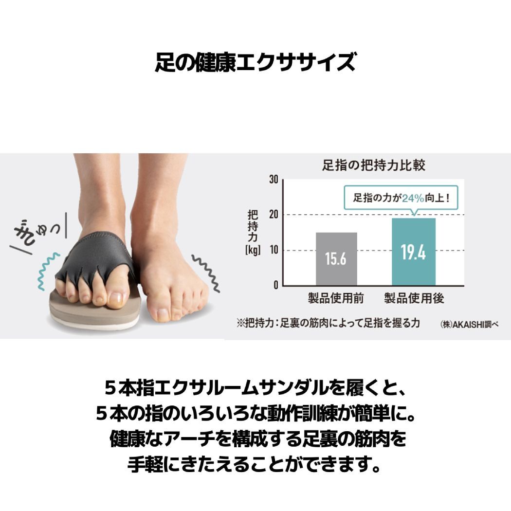 AKAISHI（アカイシ）5本指 エクサルームサンダル メンズ レディース サンダル ルームシューズ 室内履き トレーニング エクササイズ カジュアル  健康維持 下半身 筋トレ むくみ 家トレ ながら 履くだけ L（24.0～24.5cm）