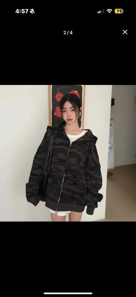 モディムード オーバーサイズ カモフラ ジップアップパーカー