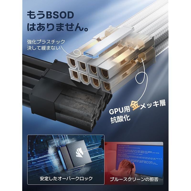 AsiaHorse PC電源延長スリーブケーブル [16AWG高性能銅コア] P