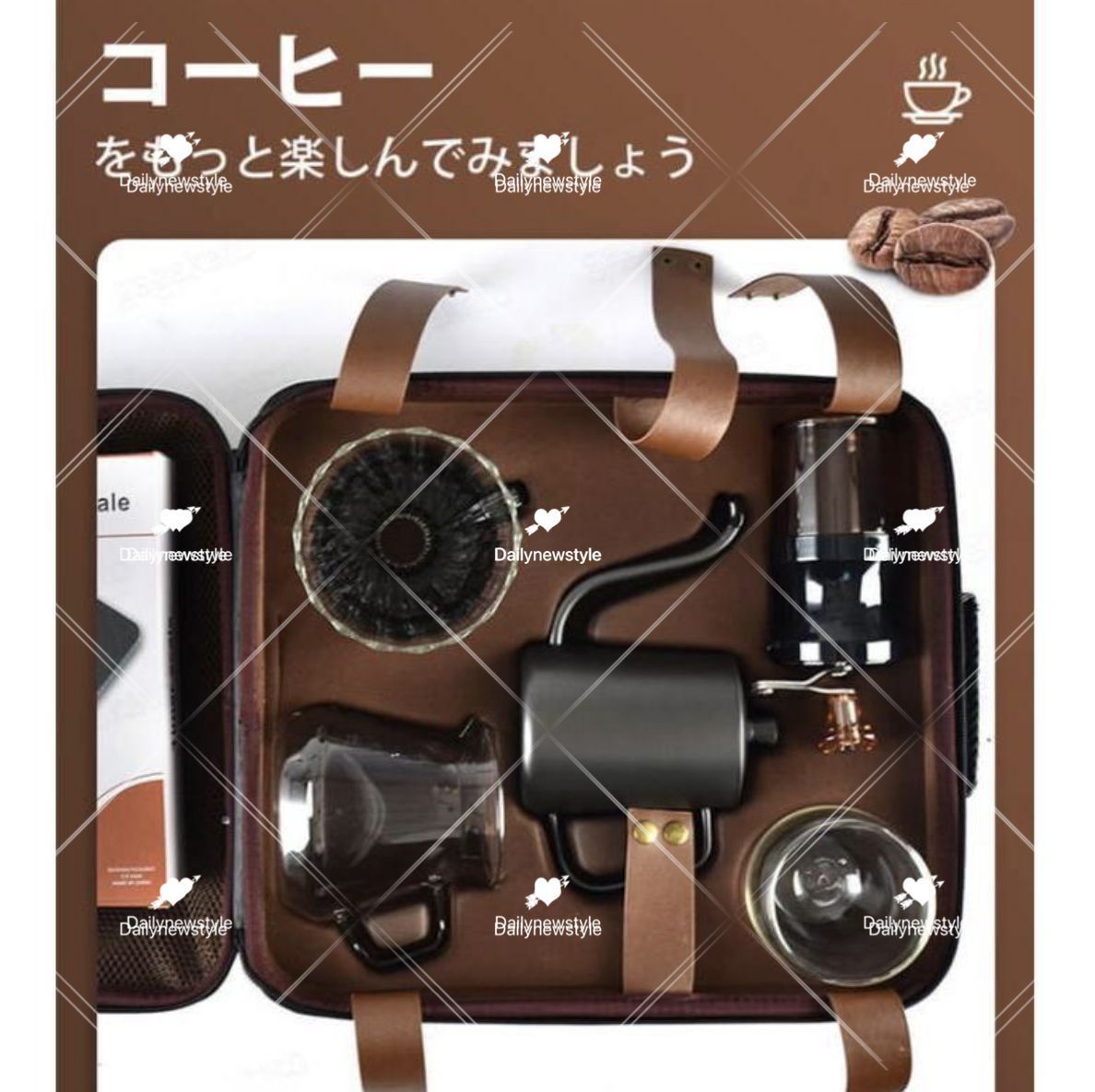 人気推薦◆ペーパードリップコーヒー 器具 コーヒーツール 9点セット 持ち運びに便利 コーヒーミル フィルター ドリッパー ケトル コーヒー