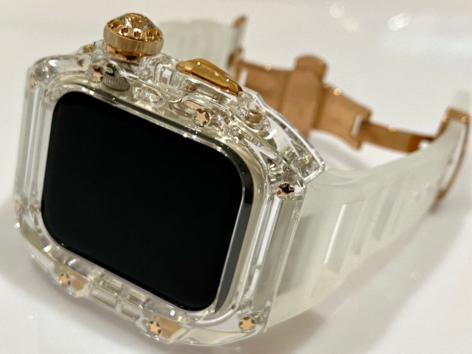 透明 アップルウォッチバンド ラバーベルト カバー Apple Watch ケース 45mm. 44mm スポーツ