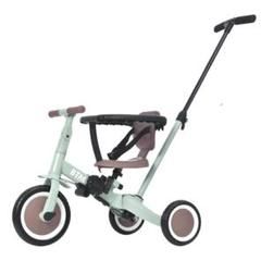 子供用三輪車 4in1 (ミント×ブラウン) オリジナル 押し棒付き安全バー付き yew3