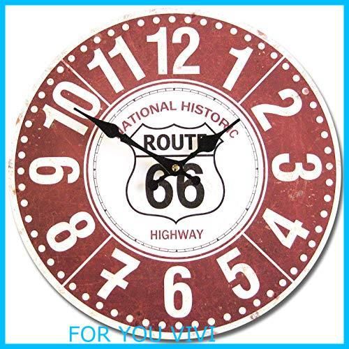 【特価商品】アメリカンウォールクロック 時計 34cm (ルート66 赤 A005) 壁掛け時計 ROUTE66 大きい ヴィンテージ風 ガレージ バイク かっこいい おしゃれ 西海岸風 インテリア アメリカン雑貨
