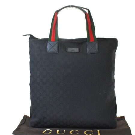 【中古】 中美品 グッチ GUCCI シェリー ハンドバッグ トート GG柄 ブラック グリーン レッド キャンバス レザー 32MF969