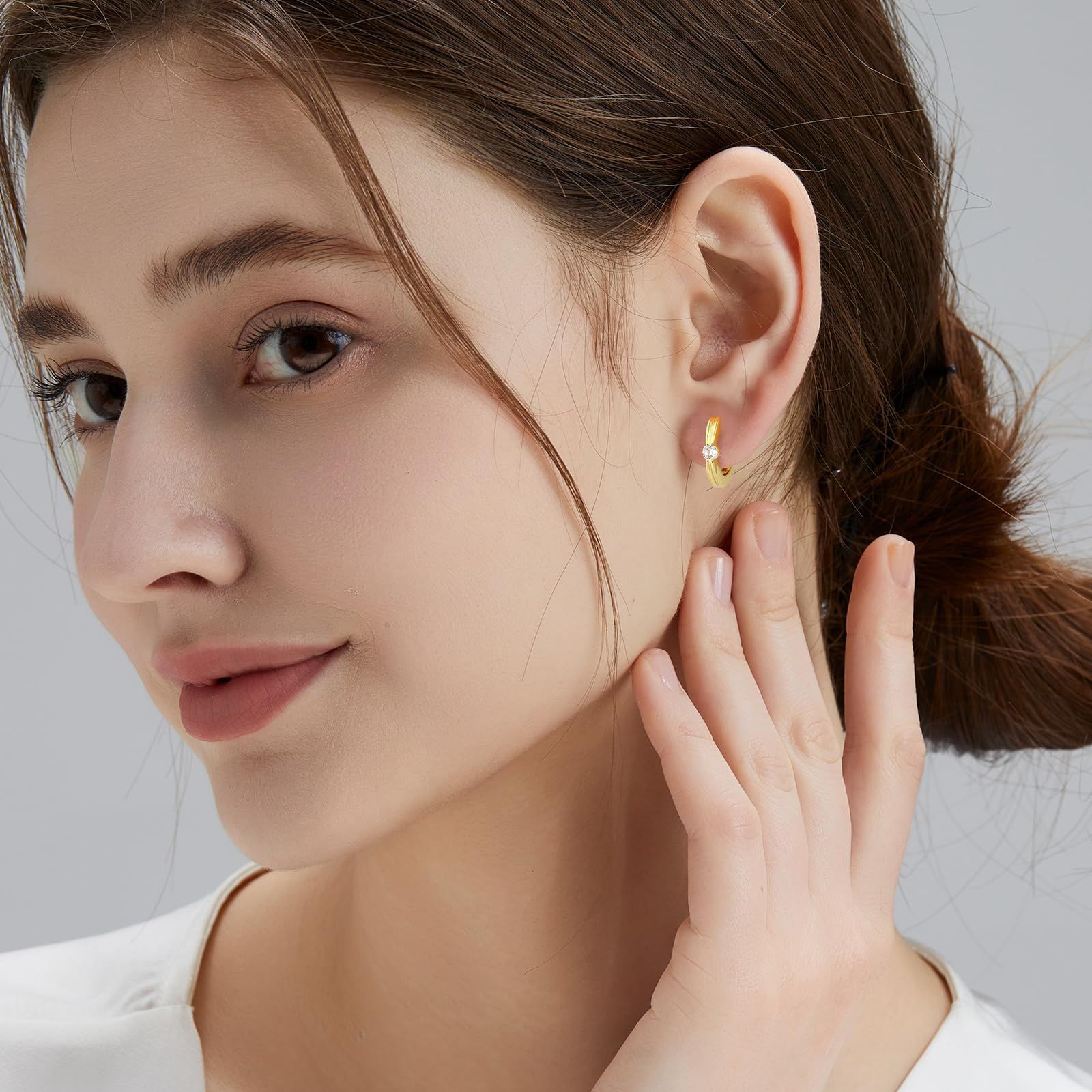 glitterゴールドネックレス＋モアサナイト ジルコニアピアス セット